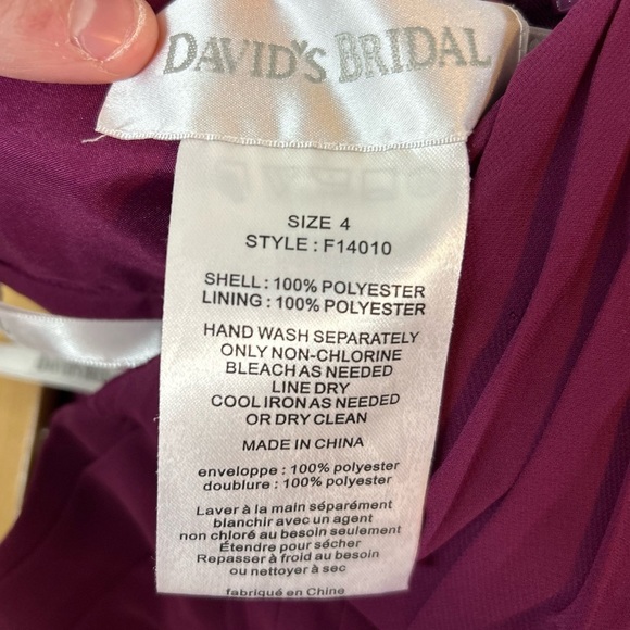 David’s Bridal chiffon bridesmaid dress 3D floral one shoulder wine color - 4 - Picture 6 of 10